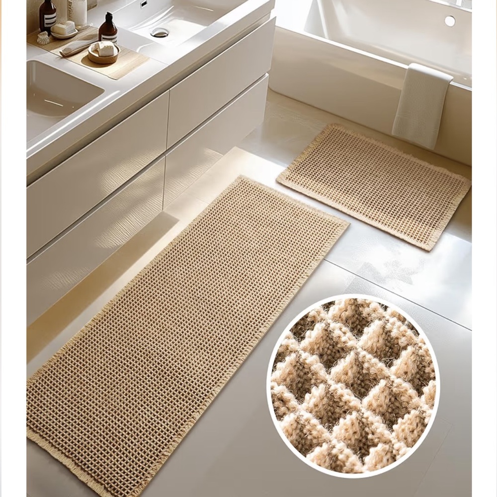 Large Waffle Bath Mat Set, Non Slip Bath Rug Set